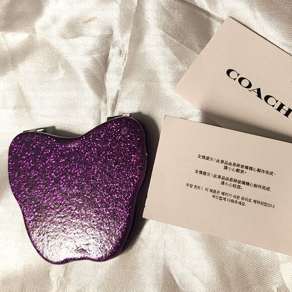 Coach Butterfly Glitter Compact Mirror - Purple - NIP - Picture 1 of 6